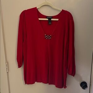 Lane Bryant Red V-Neck Blouse with Embellishment